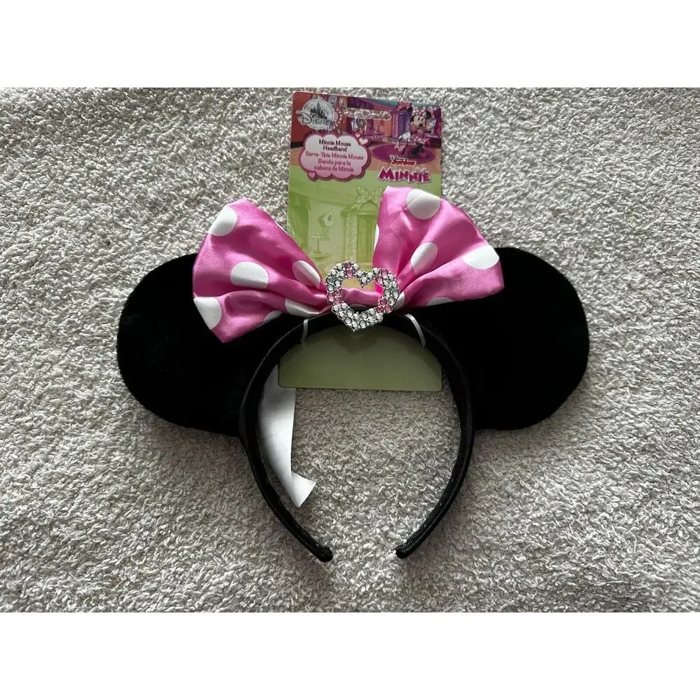 Disney Minnie Mouse Black Ears Headband with Pink Polka Dot Bow